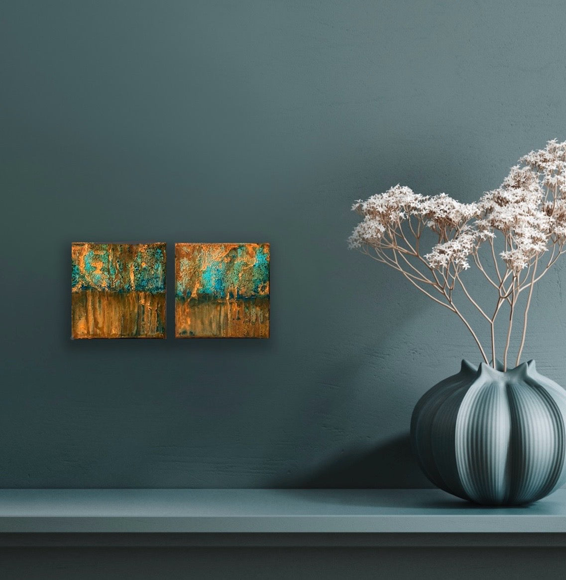 "A New Day" - Diptych - Each measure 4” x 4” x 1 3/8” gallery wrapped canvas, ready to hang original art