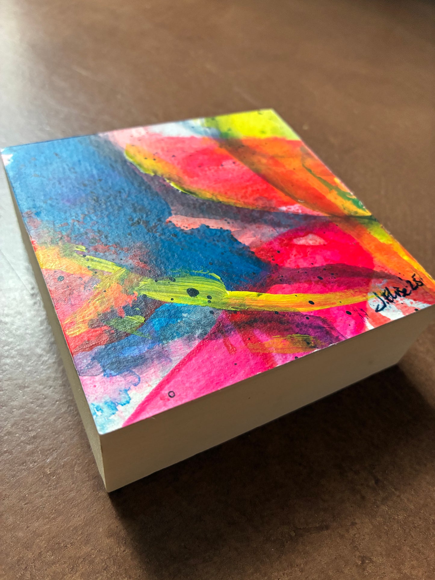 Floral #03 - Mini Floral Abstract Painting - Original Acrylic on Wood Panel (3x3)