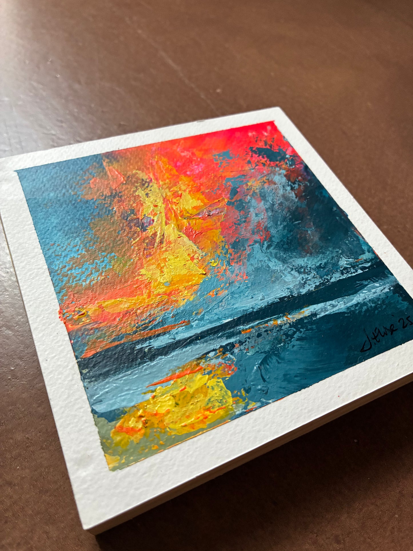 Fire in the Sky – 4" x 4” Original Acrylic Painting on Wood Panel