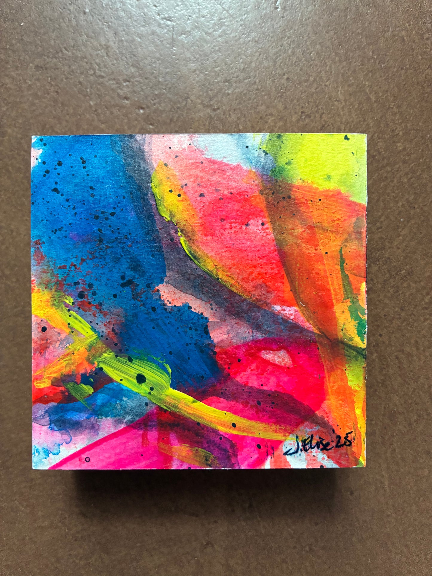 Floral #03 - Mini Floral Abstract Painting - Original Acrylic on Wood Panel (3x3)