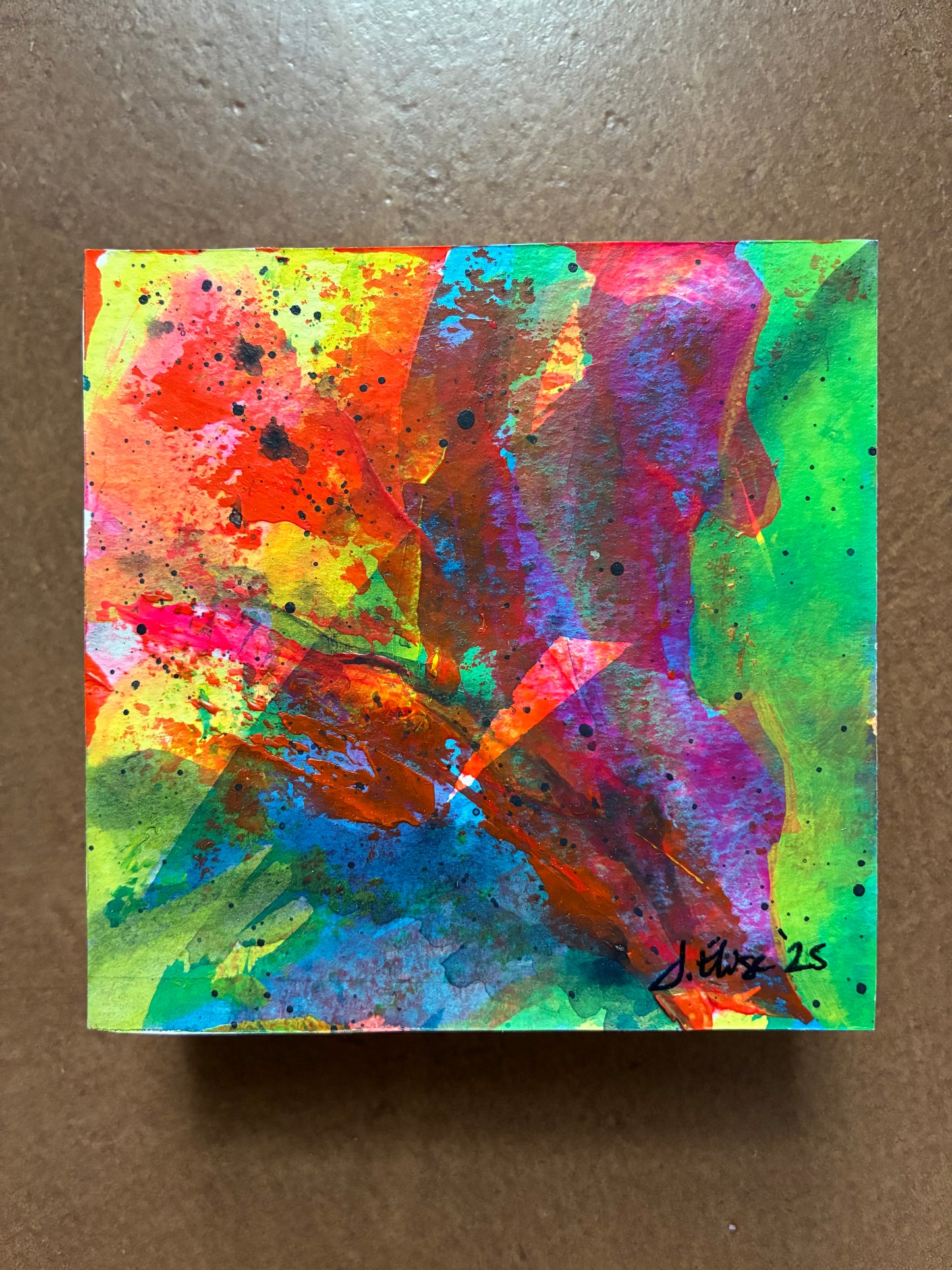 Floral #06 - Mini Floral Abstract Painting - Original Acrylic on Wood Panel (3x3)