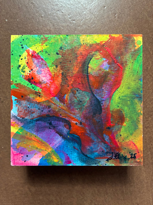 Floral #05 - Mini Floral Abstract Painting - Original Acrylic on Wood Panel (3x3)