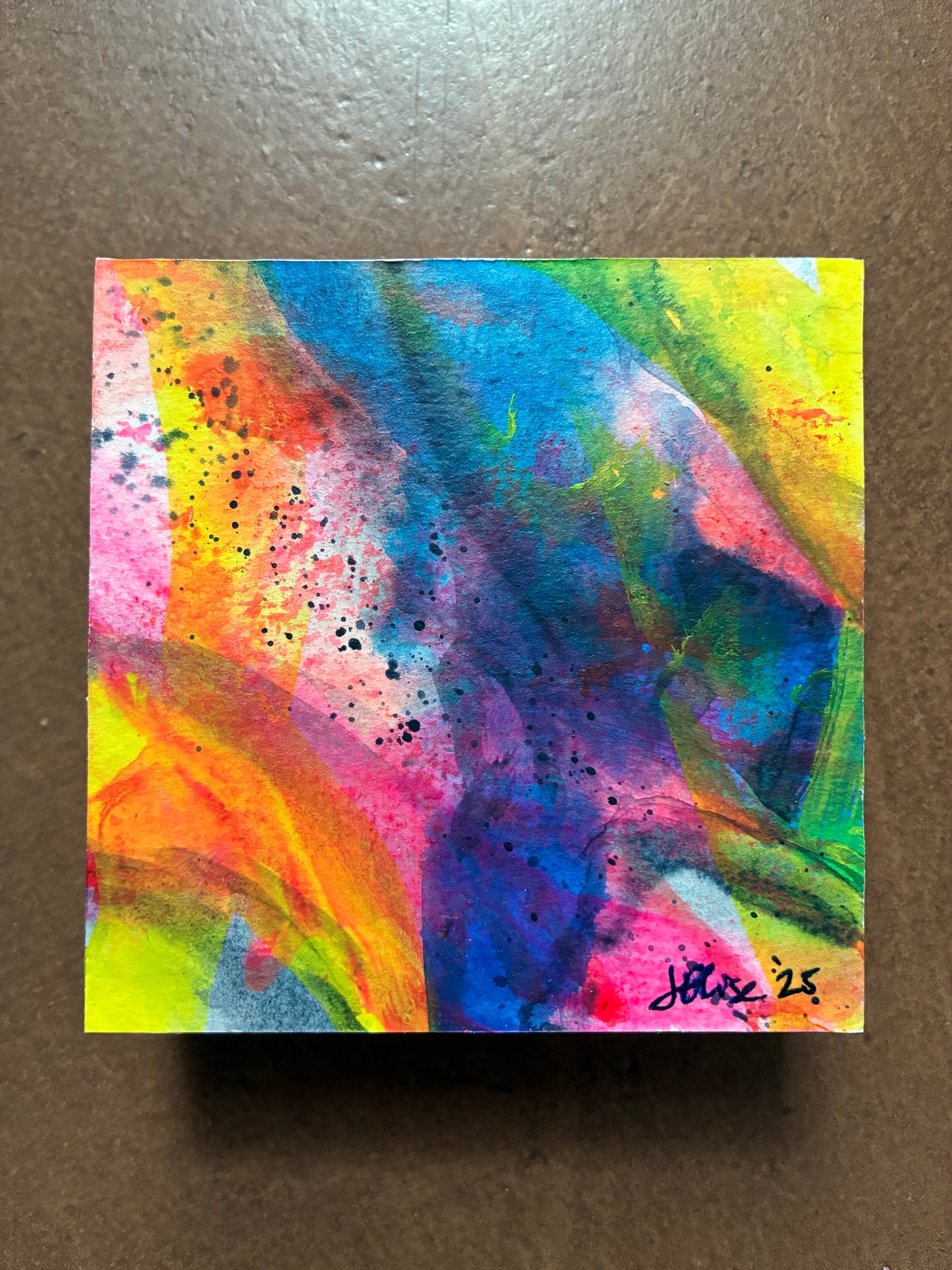 Floral #01 - Mini Floral Abstract Painting - Original Acrylic on Wood Panel (3x3)