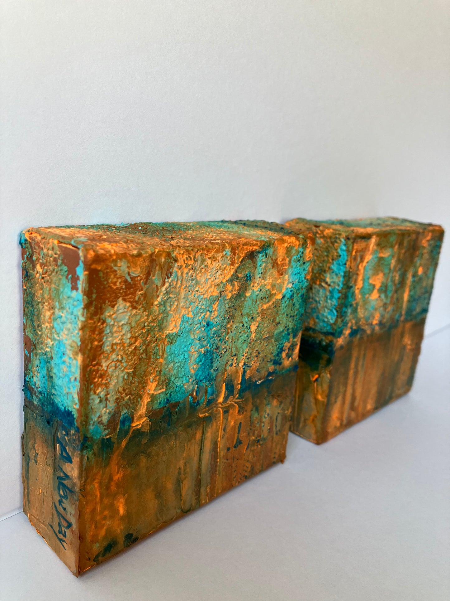"A New Day" -  Diptych - Each measure 4” x 4” x 1 3/8” gallery wrapped canvas, ready to hang original art