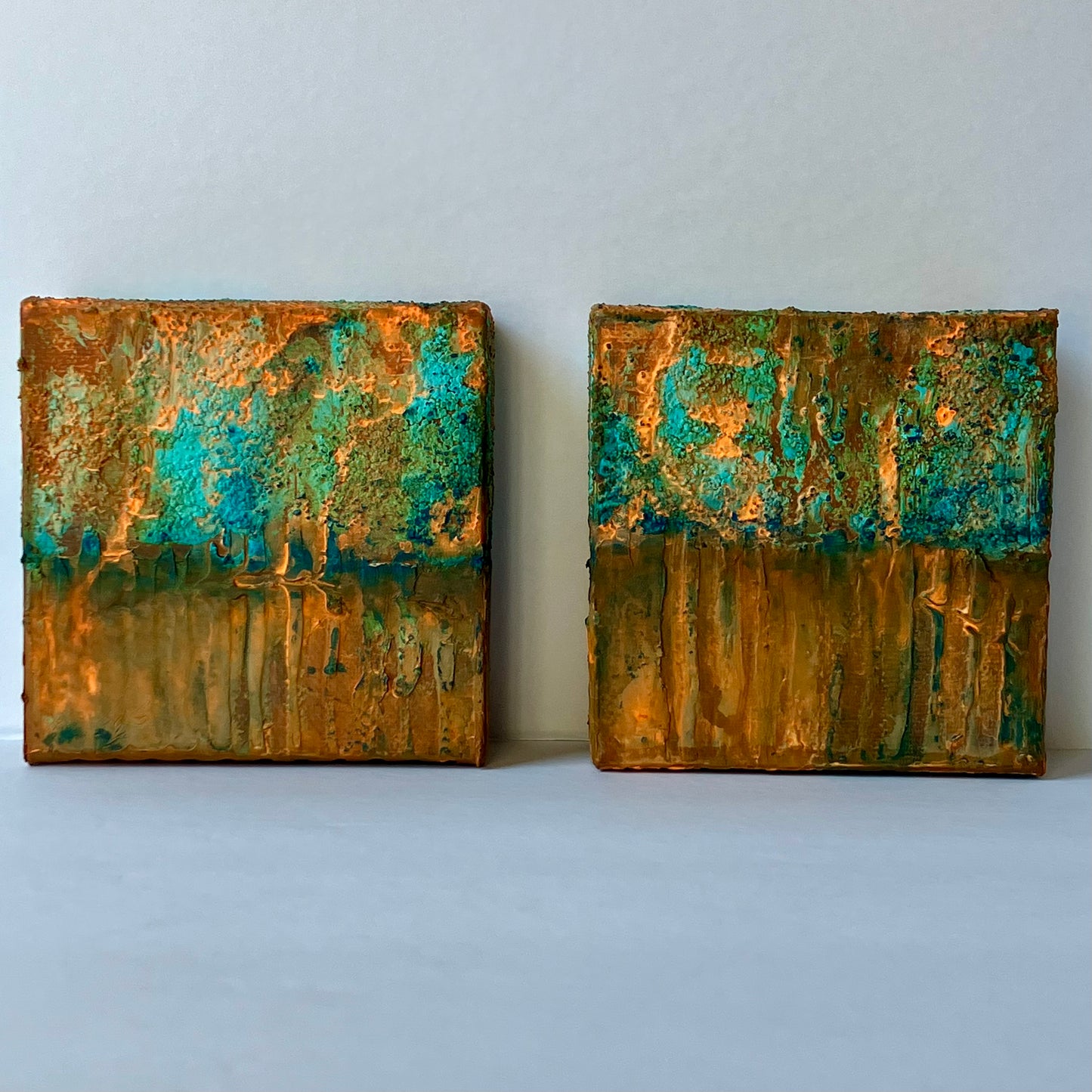 "A New Day" -  Diptych - Each measure 4” x 4” x 1 3/8” gallery wrapped canvas, ready to hang original art