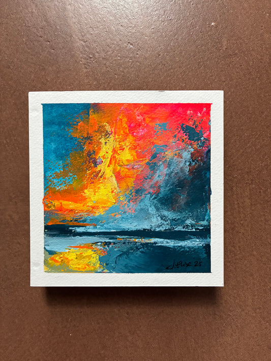 Fire in the Sky – 4" x 4” Original Acrylic Painting on Wood Panel