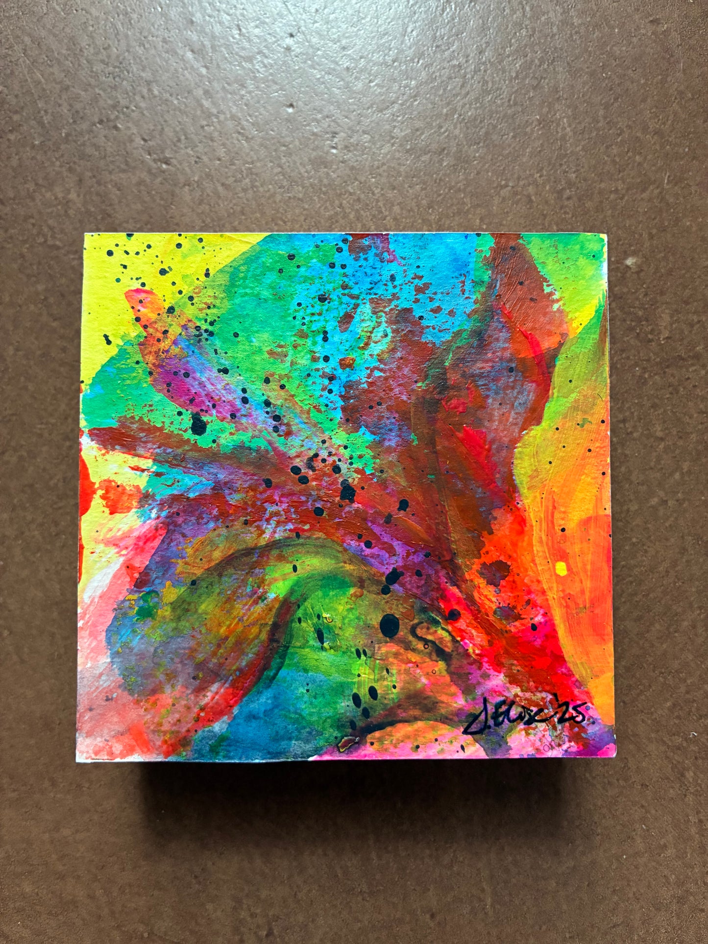 Floral #04 - Mini Floral Abstract Painting - Original Acrylic on Wood Panel (3x3)