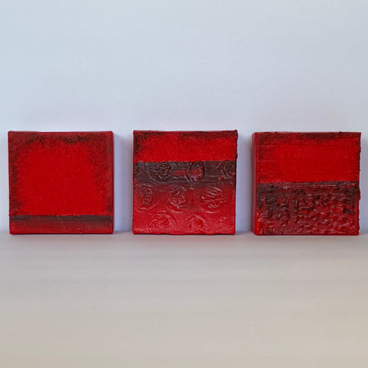 "Red Resonance" - Triptych - Each measure 4” x 4” x 1 3/8” gallery wrapped canvas, ready to hang(set of 3) original art